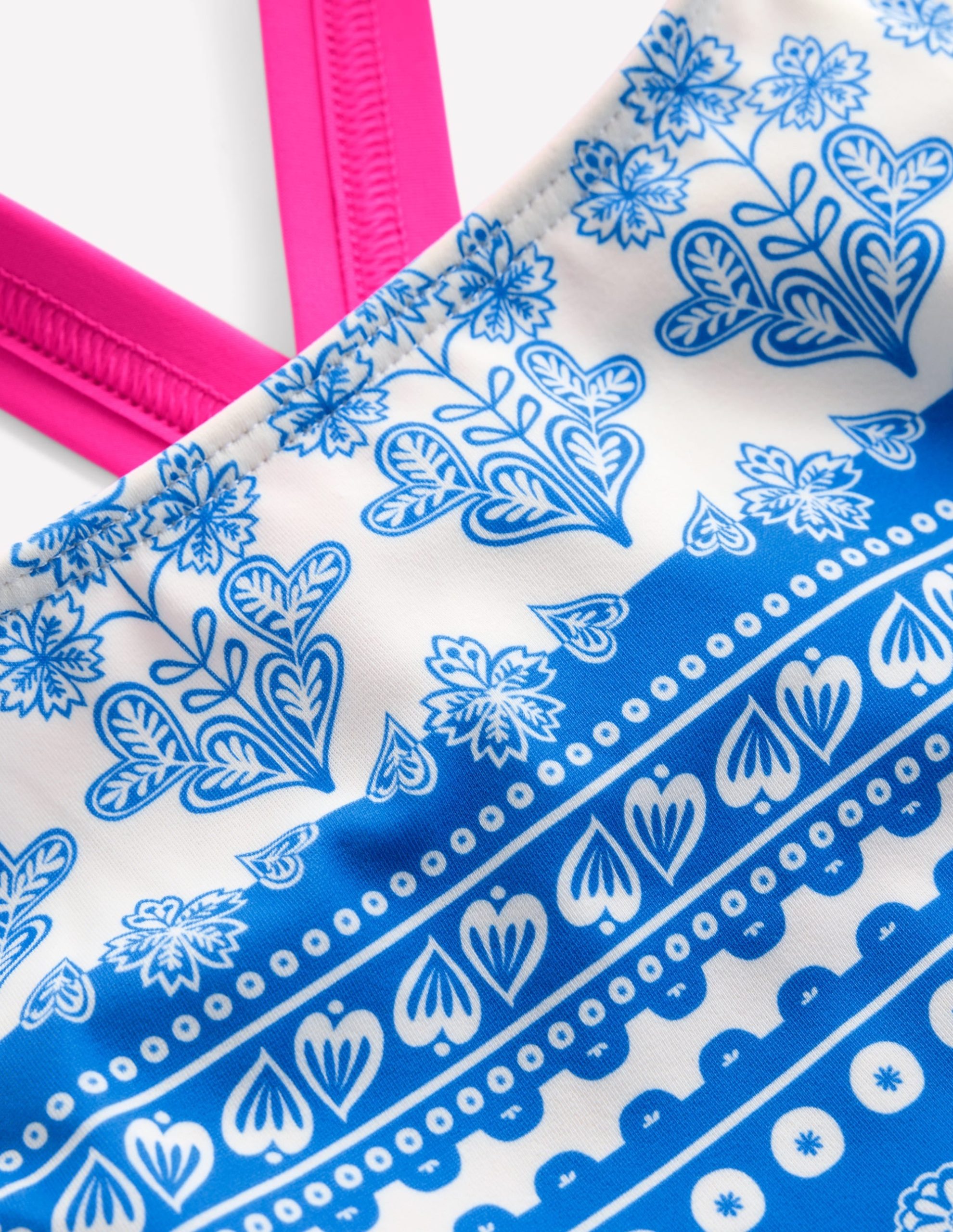 Cross-Back Tankini Top-Azure Blue Woodblock - Image 3