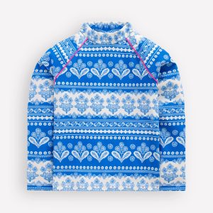 Sunsafe Patterned Rash Vest-Azure Blue Woodblock