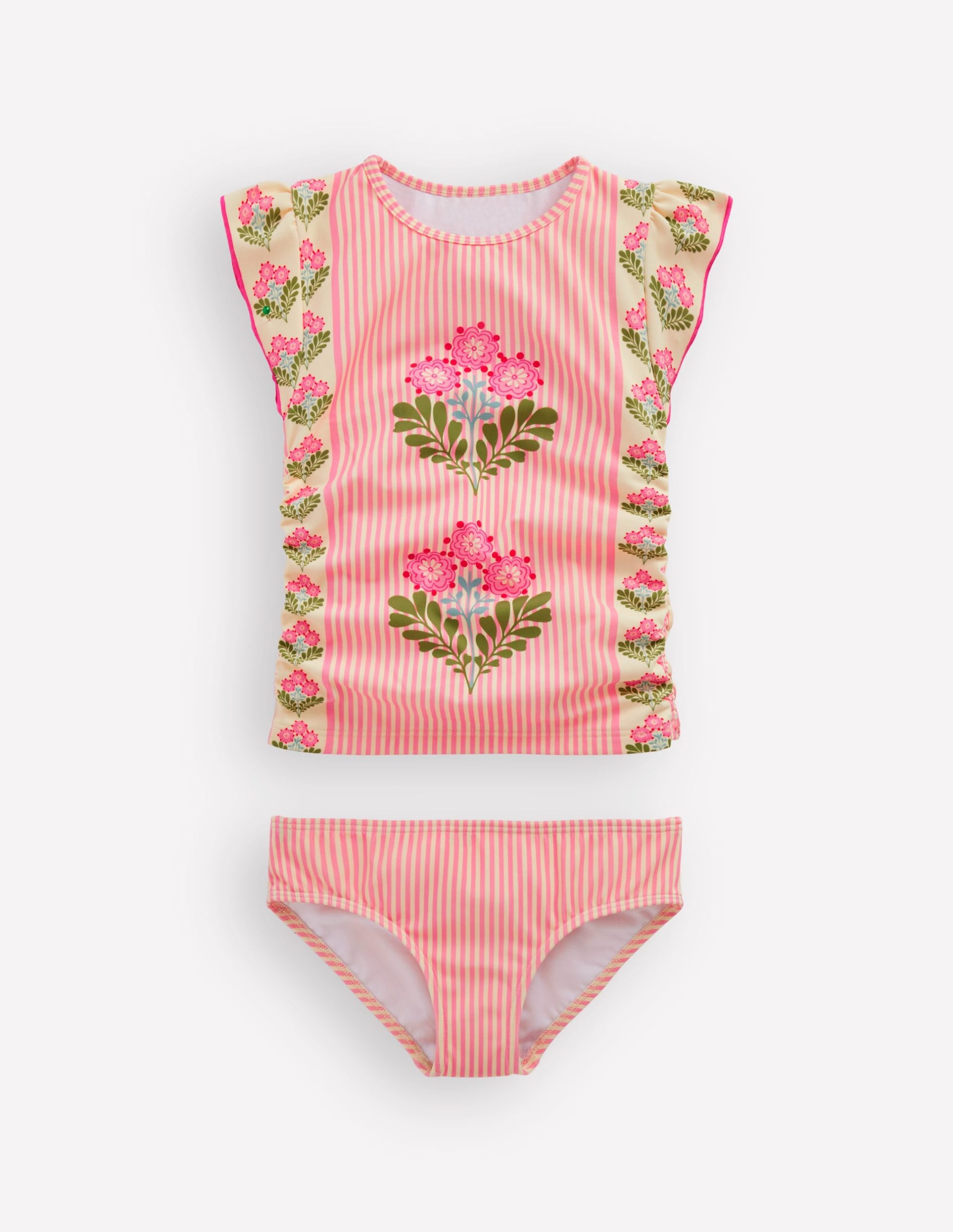 Ruched Tankini Set-Strawberry Pink Woodblock