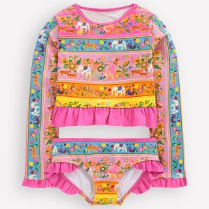 Hem Frill Rash Vest Set-Multi Tropical Animals