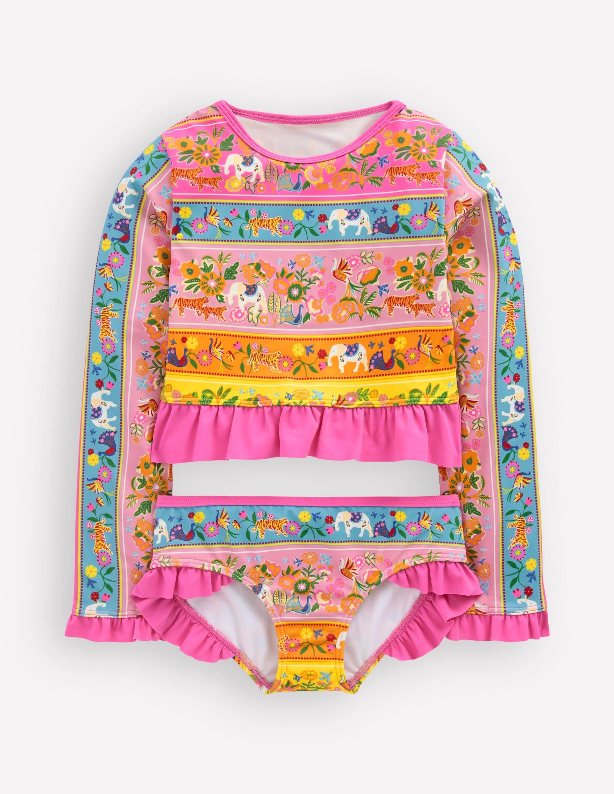 Hem Frill Rash Vest Set-Multi Tropical Animals