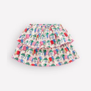 Ruffle Jersey Skort-Multi Elephant Woodblock