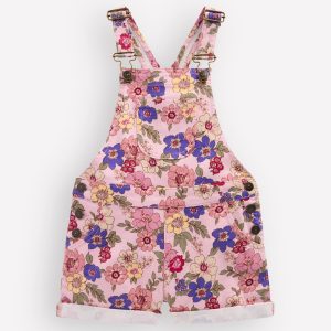 Short Overalls-Pink Floral Bloom