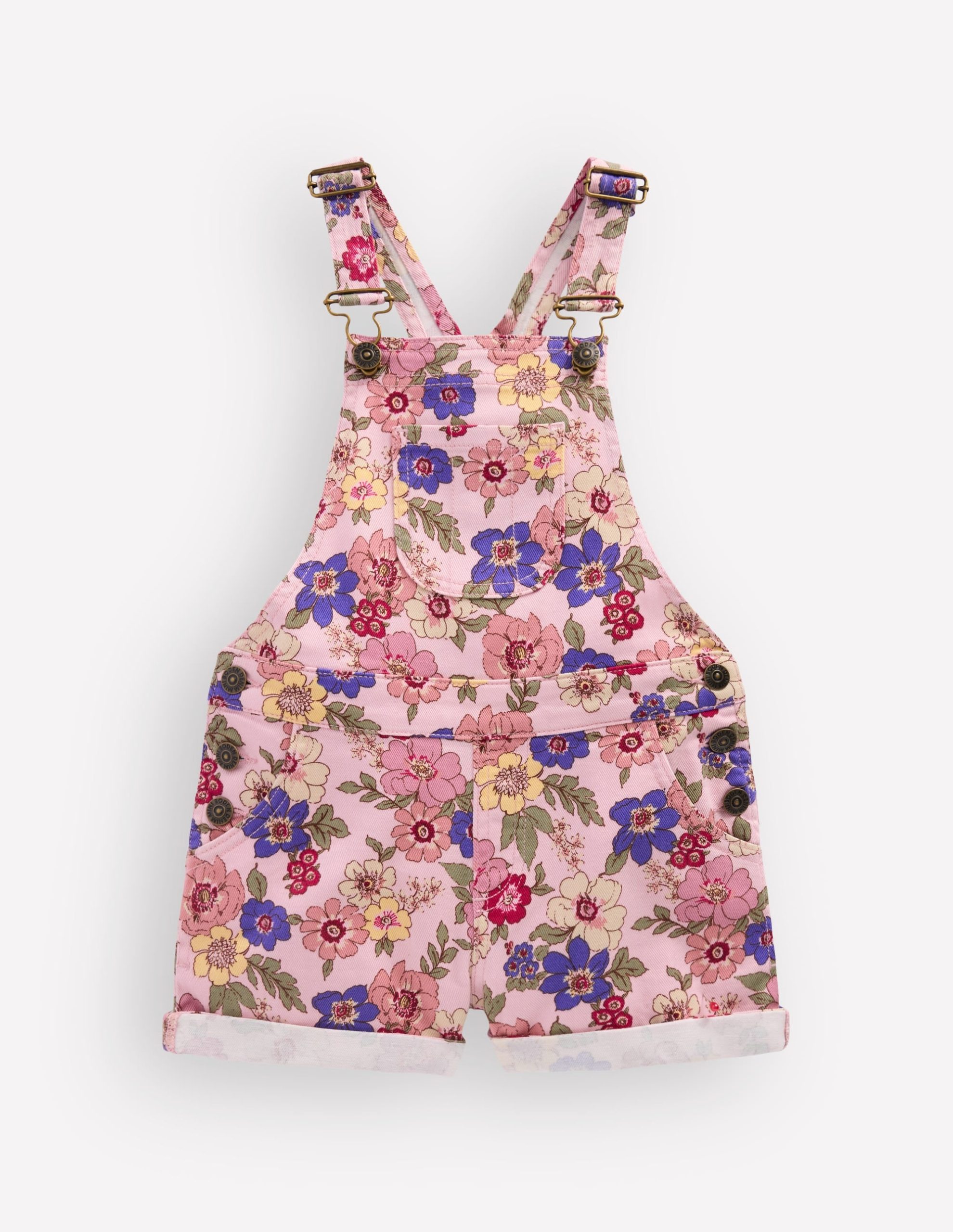 Short Overalls-Pink Floral Bloom
