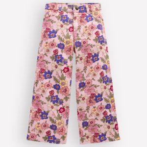 Wide Leg Jeans-Blooming Pink Floral Bloom