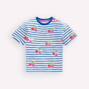 Easy Breton T-shirt-Kingfisher Blue Cherries