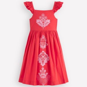Annalisa Twirly Sundress-Spicy Red Embroidery