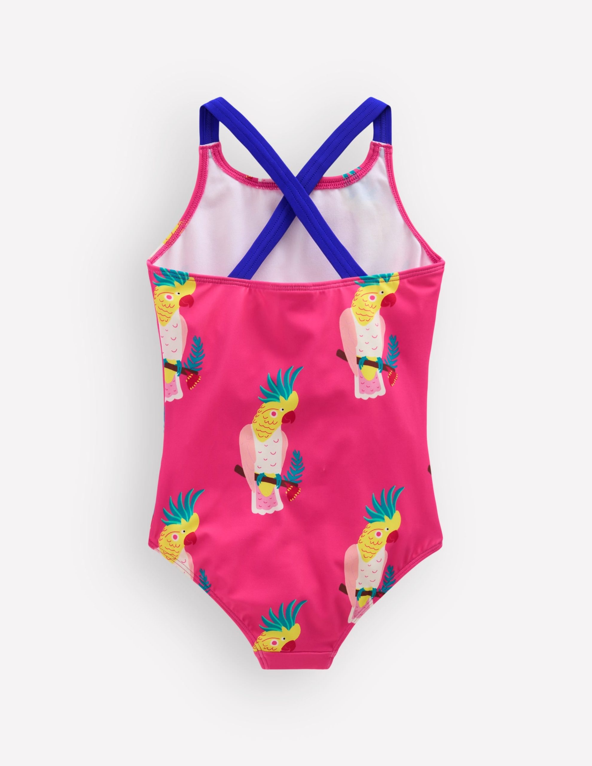 Cross-Back Printed Swimsuit-Pink Tropical Bird - Image 2