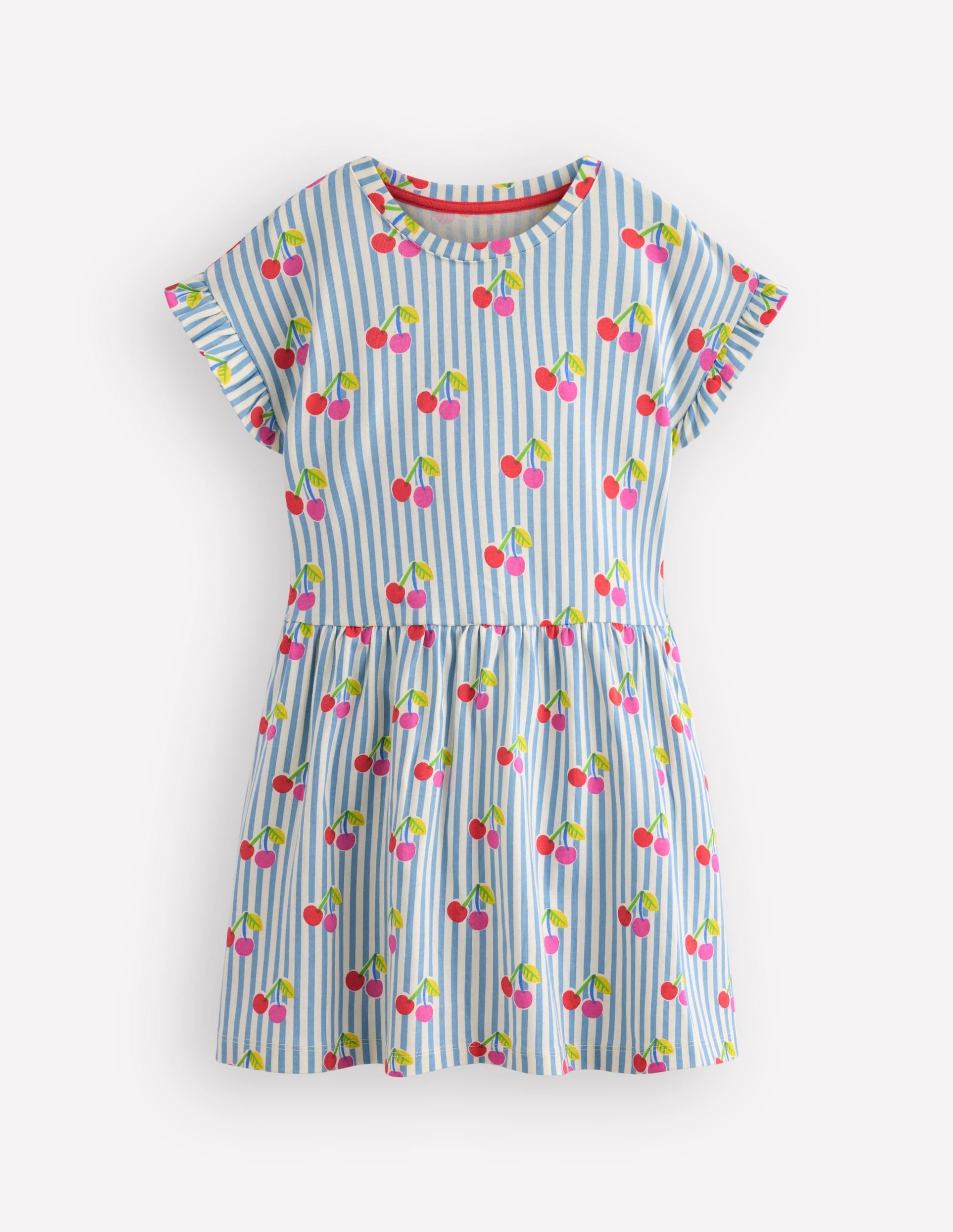 Jersey T-Shirt Dress-Blue Cherry Stripe - Image 2