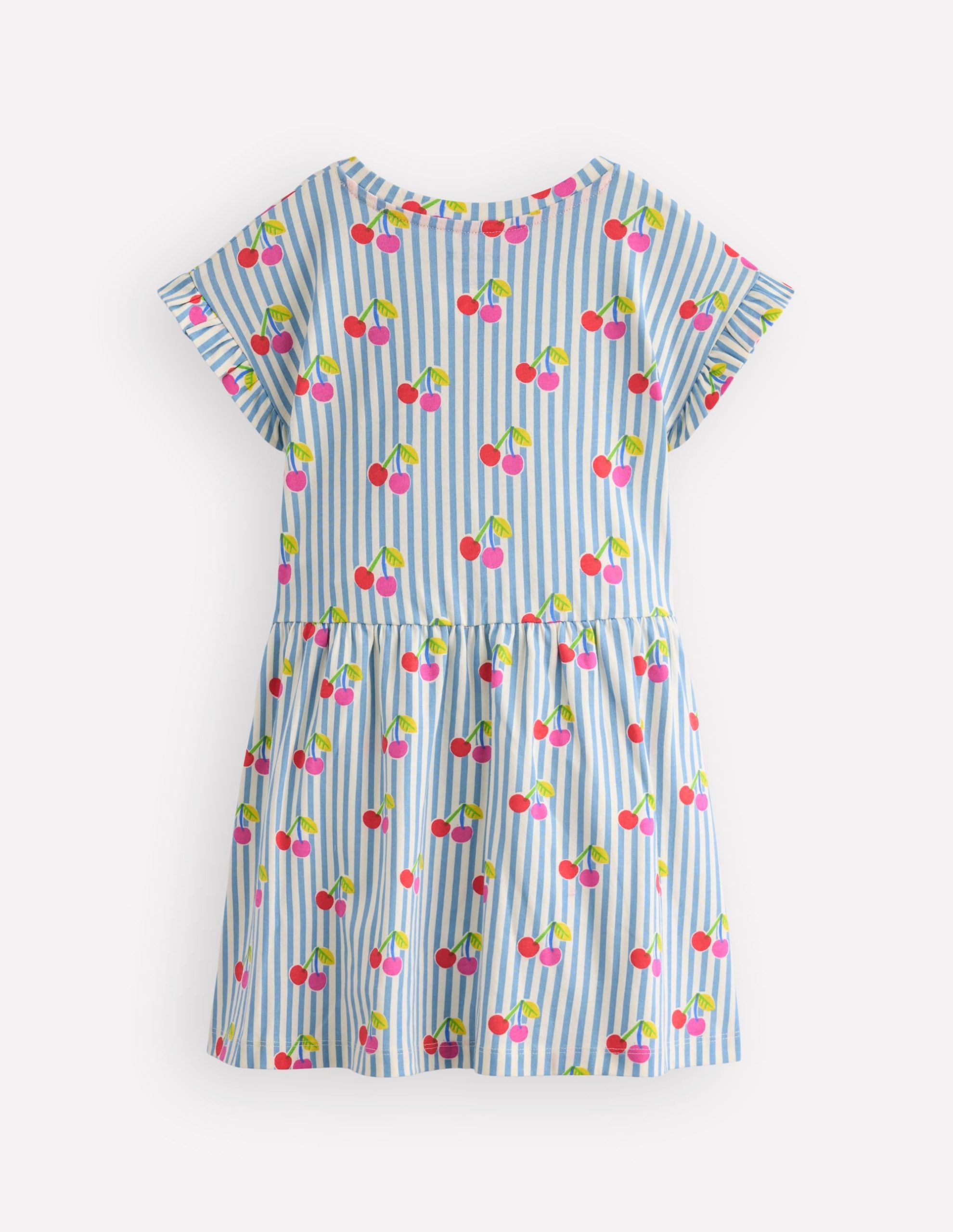 Jersey T-Shirt Dress-Blue Cherry Stripe - Image 3