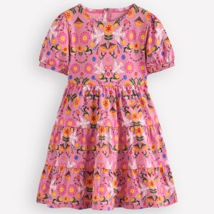 Heart Back Jersey Dress-Formica Pink Bird Floral