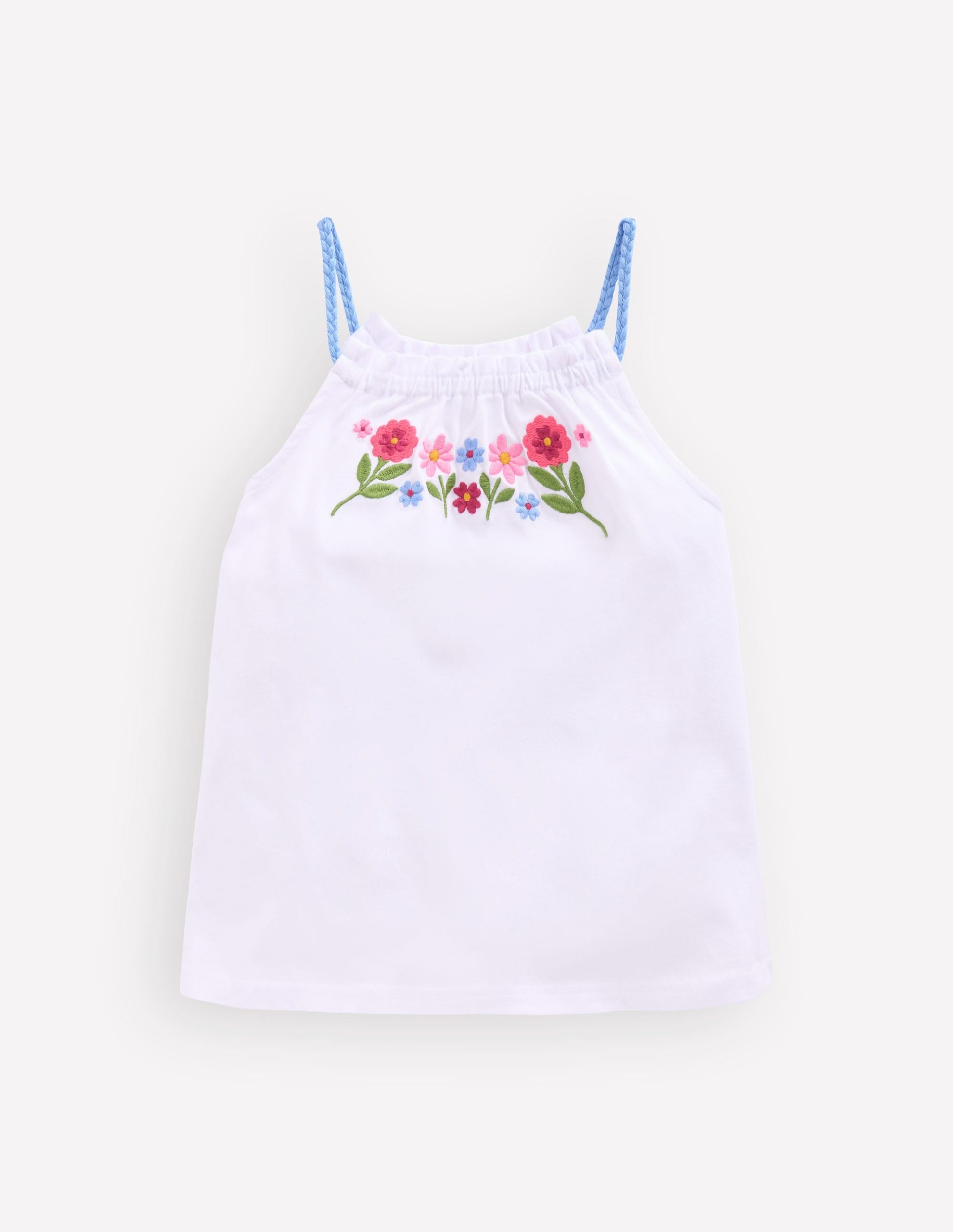 Plaited Strap Embroidered Tank-White Embroidery