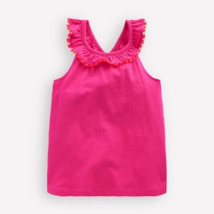 Ruffle Neck Trim Top-Brillant Pink