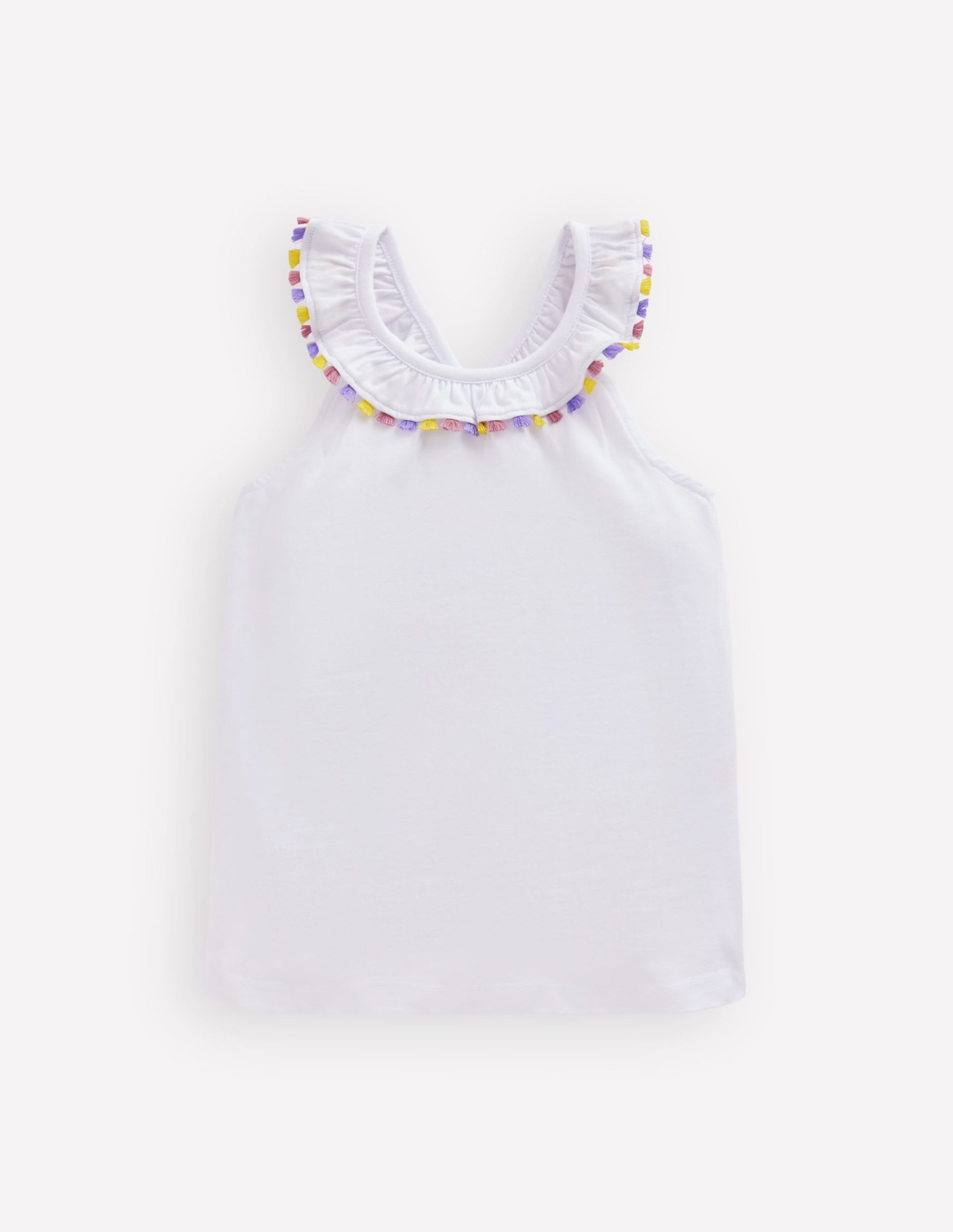Ruffle Neck Trim Top-White