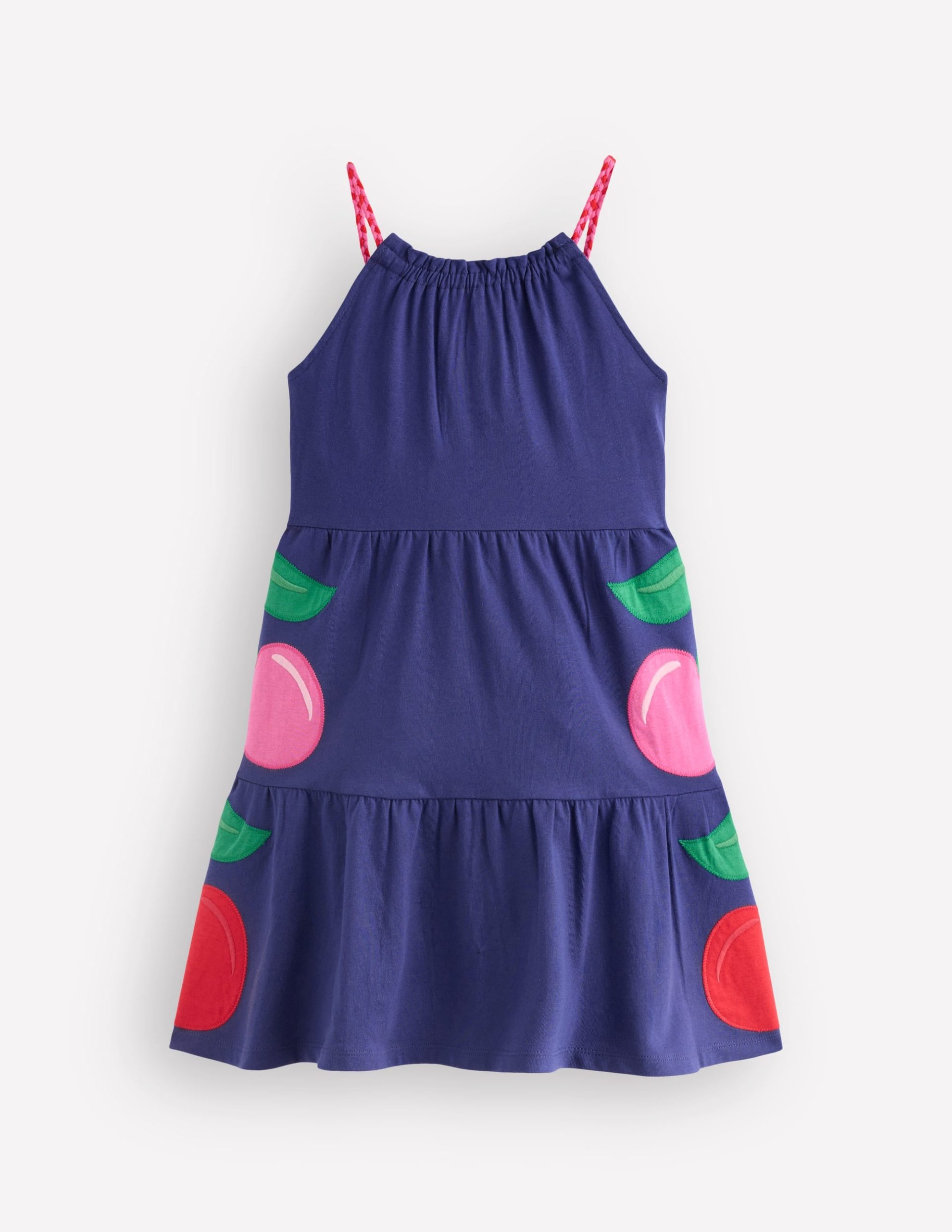Enola Appliqu?? Jersey Dress-Starboard Blue Giant Cherries - Image 2