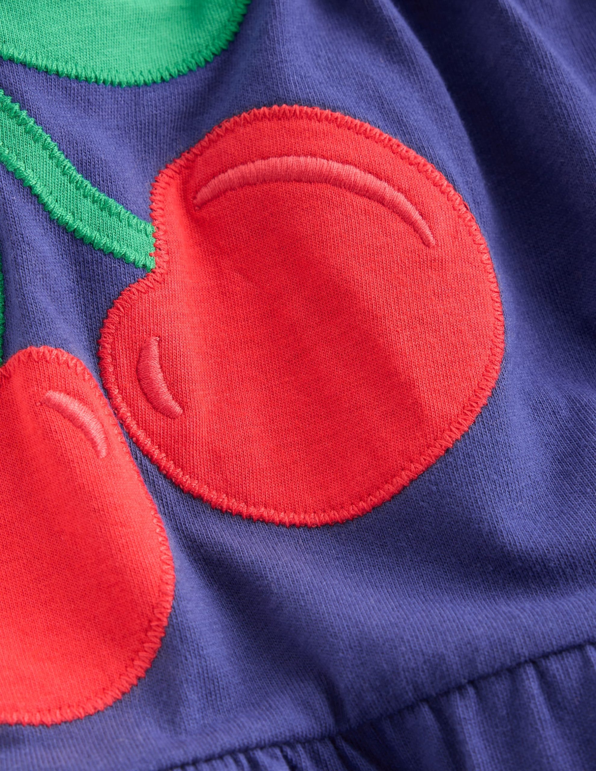 Enola Appliqu?? Jersey Dress-Starboard Blue Giant Cherries - Image 3