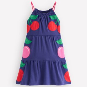Enola Appliqu?? Jersey Dress-Starboard Blue Giant Cherries