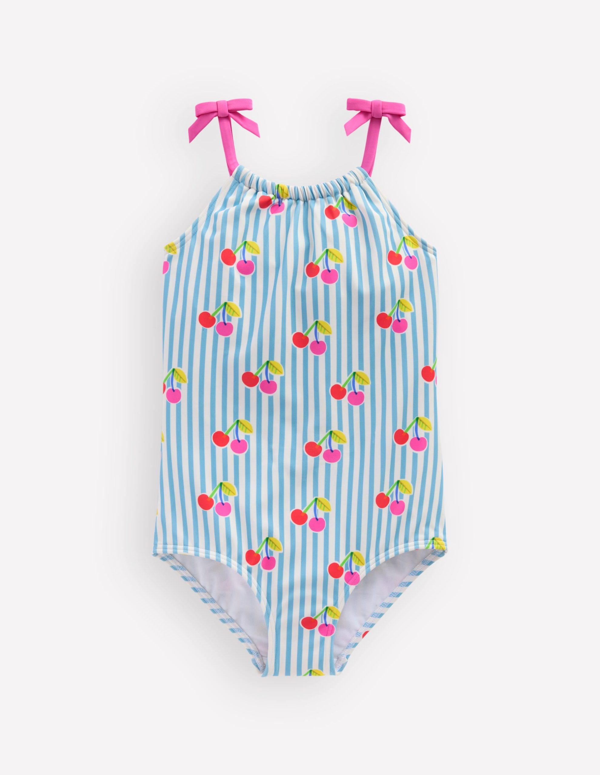 Tie Shoulder Swimsuit-Cloud Blue Stripe Cherries - Image 3