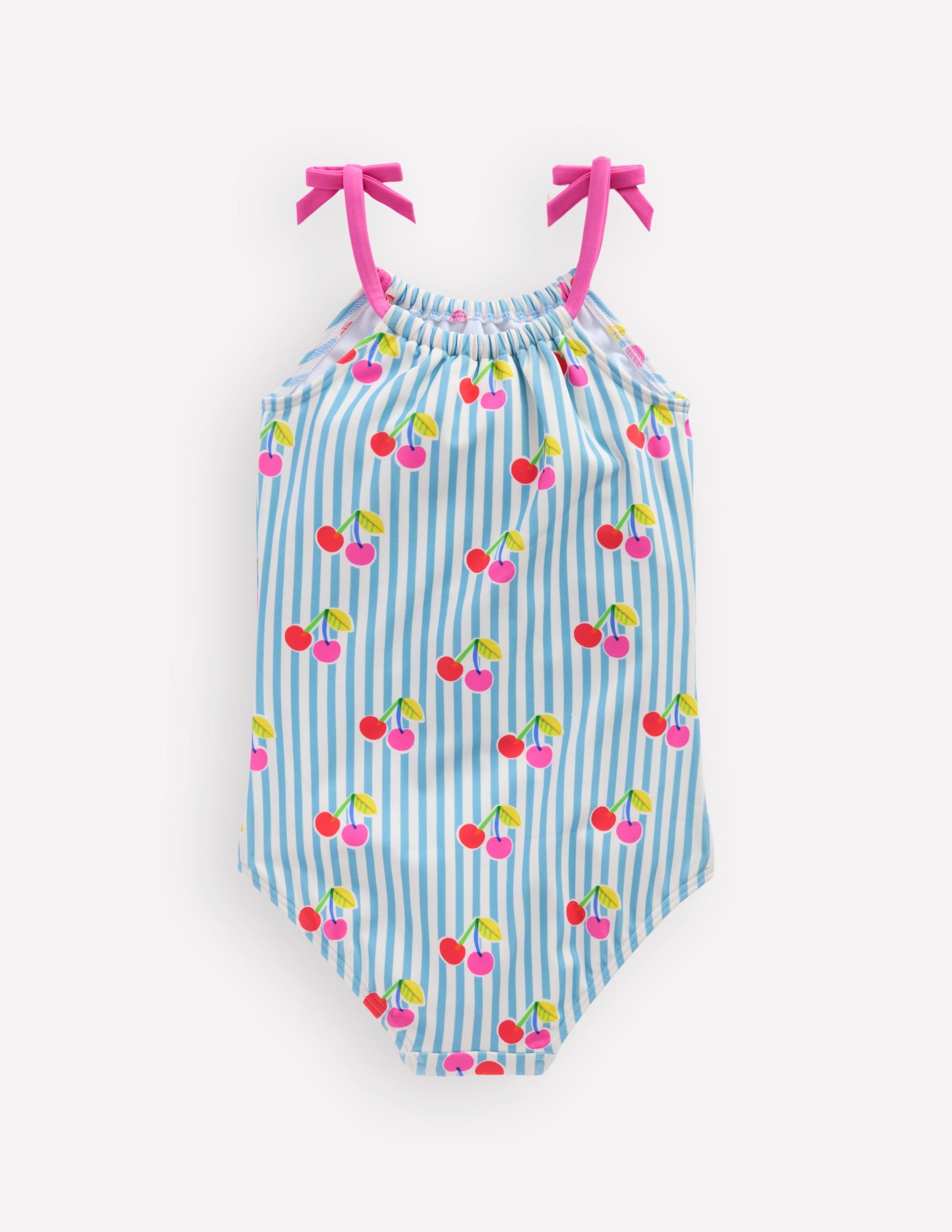 Tie Shoulder Swimsuit-Cloud Blue Stripe Cherries - Image 4