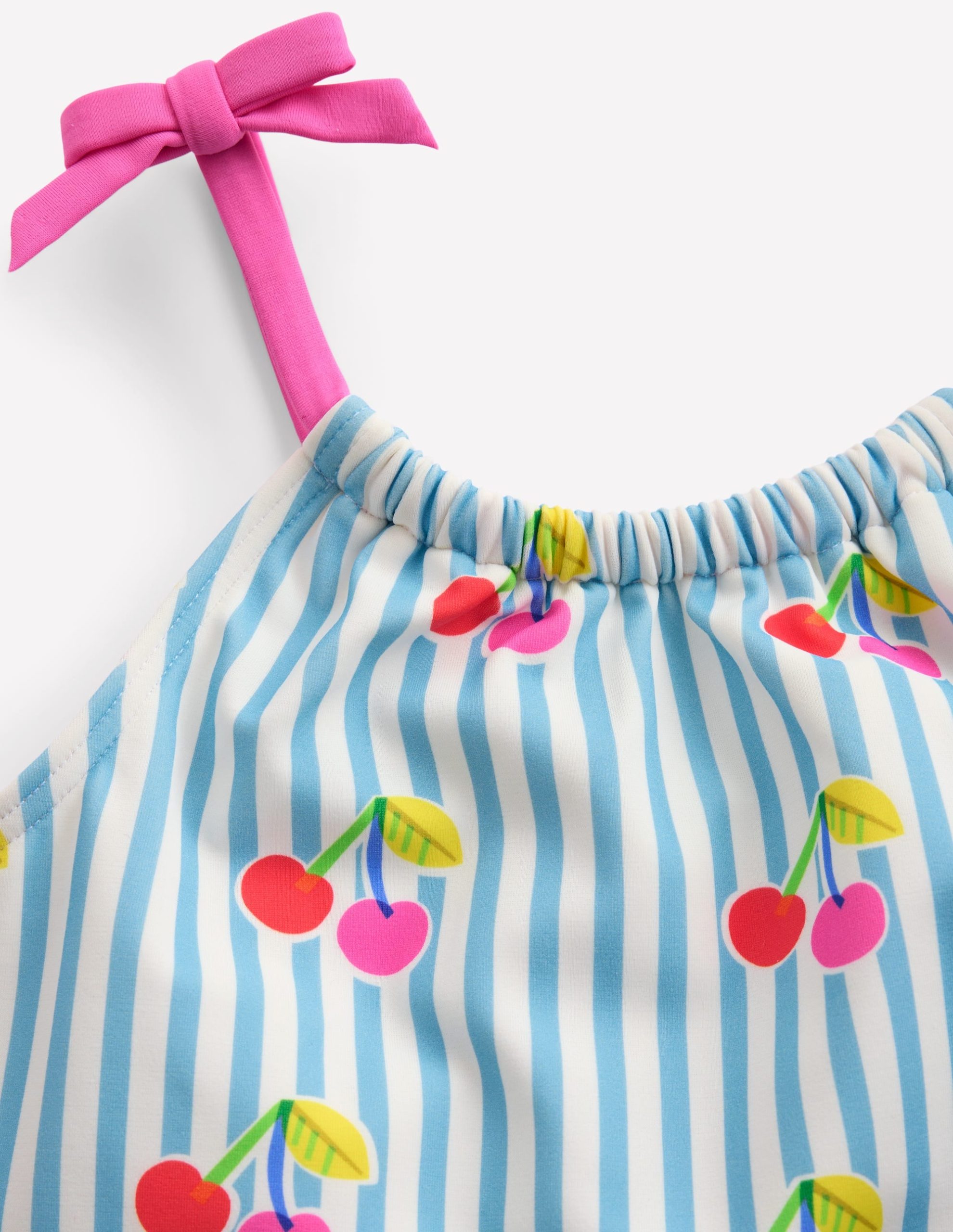 Tie Shoulder Swimsuit-Cloud Blue Stripe Cherries - Image 5
