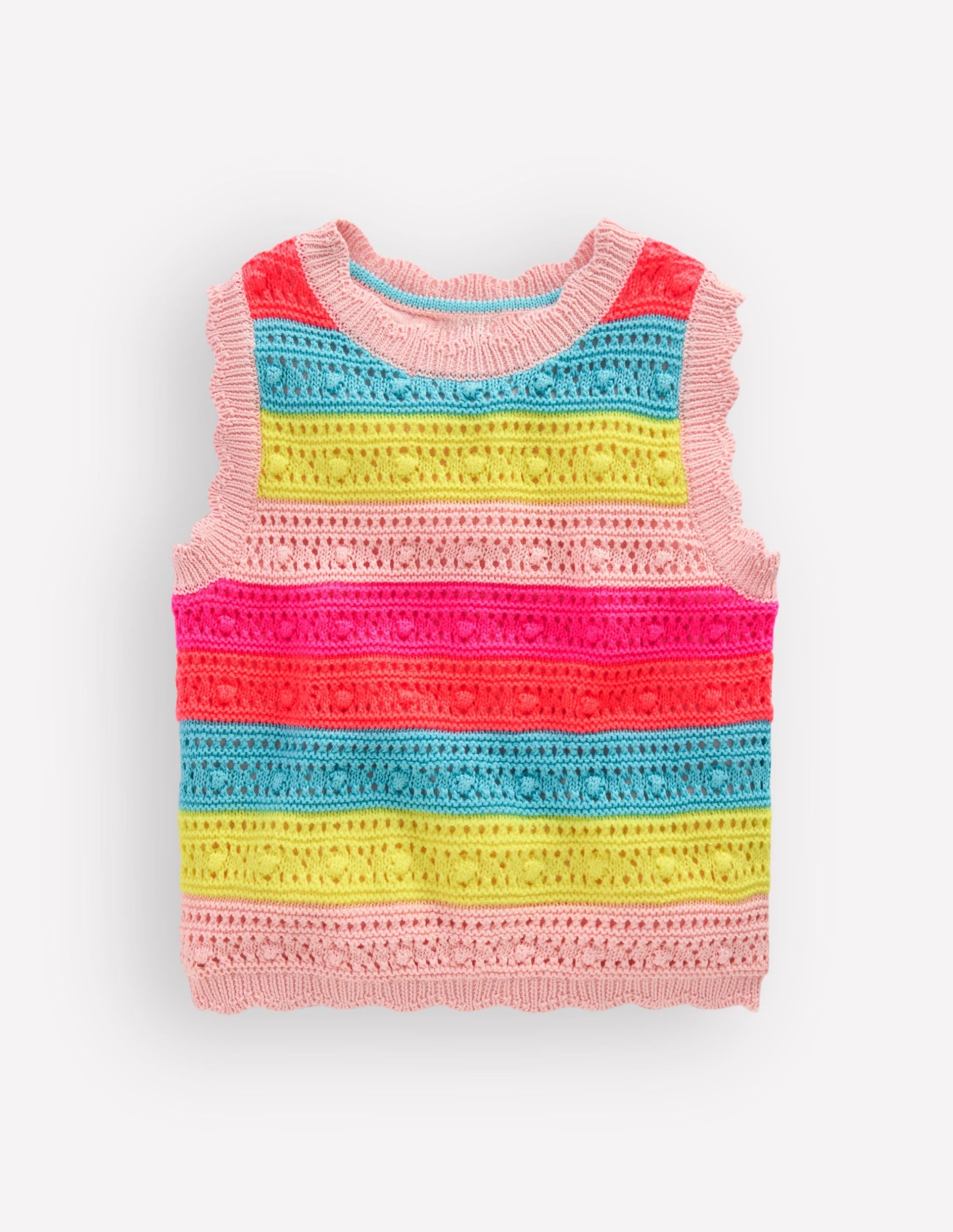 Pointelle Knitted Vest-Neon Stripe