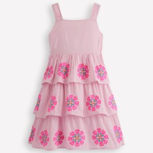 Tiered Embroidered Dress-Formica Pink Stripe