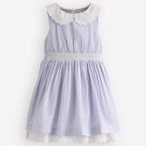 Nostalgic Broderie Dress-Salt Blue Ticking Stripe
