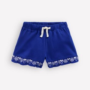 Embroidered Jersey Shorts-Bright Blue Embroidery
