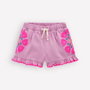 Embroidered Jersey Shorts-Pink Punch Embroidery