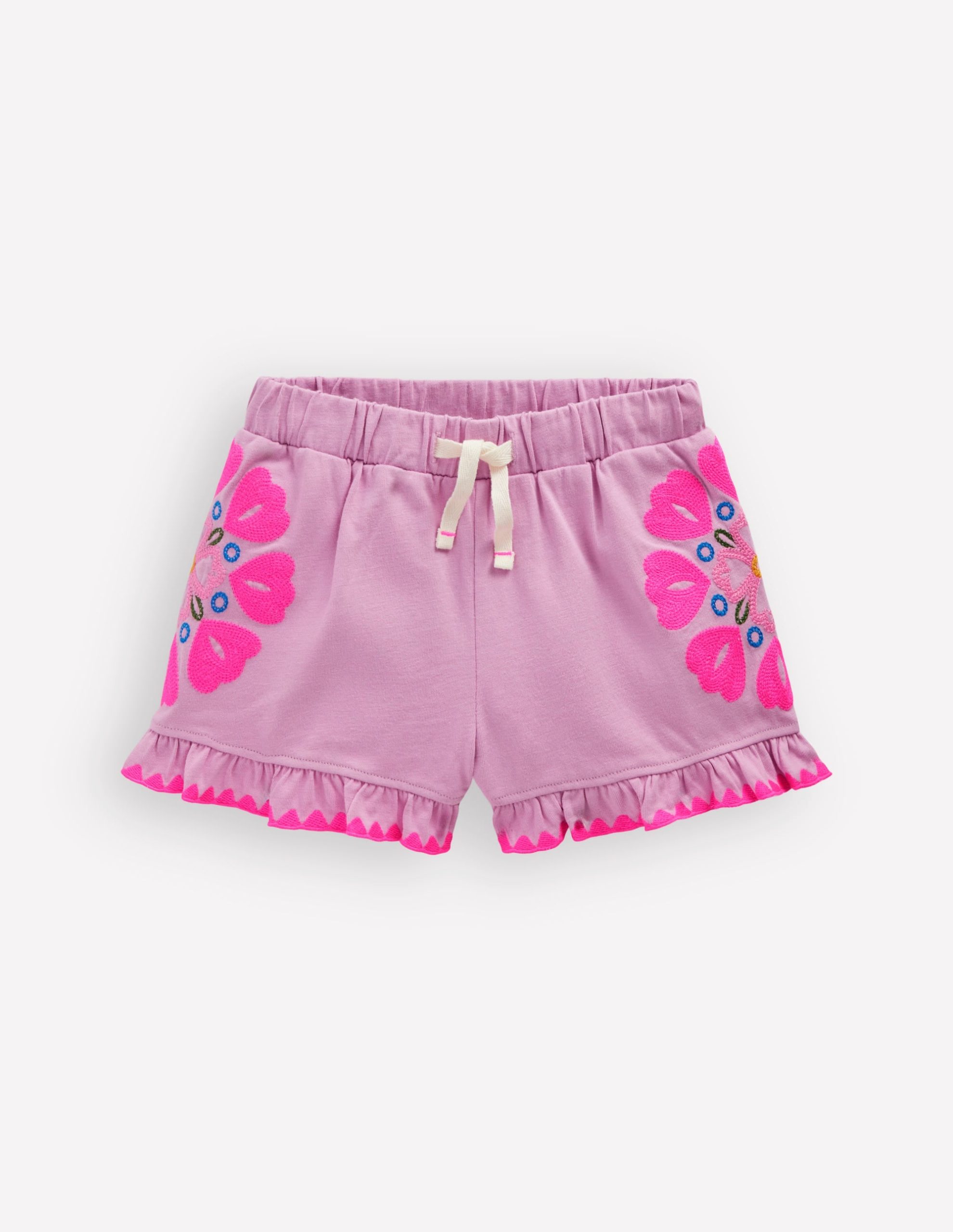 Embroidered Jersey Shorts-Pink Punch Embroidery