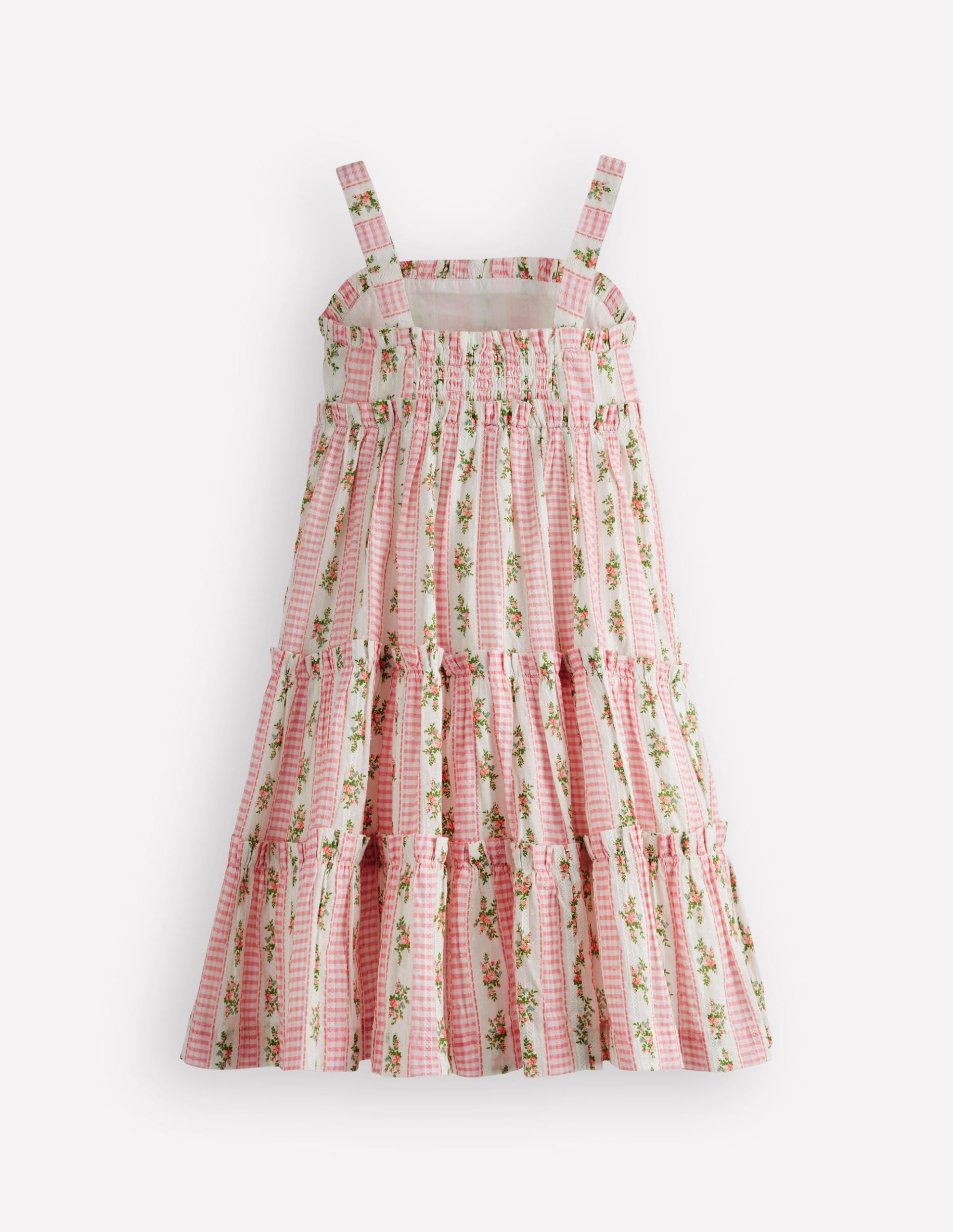 Tiered Midi Sundress-Soft Ivory Gingham Floral - Image 2