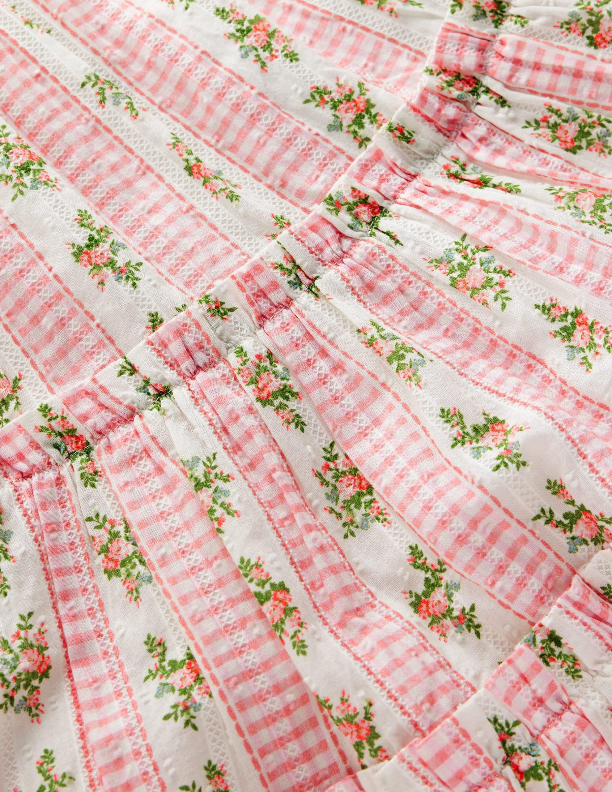 Tiered Midi Sundress-Soft Ivory Gingham Floral - Image 3