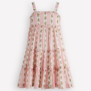Tiered Midi Sundress-Soft Ivory Gingham Floral