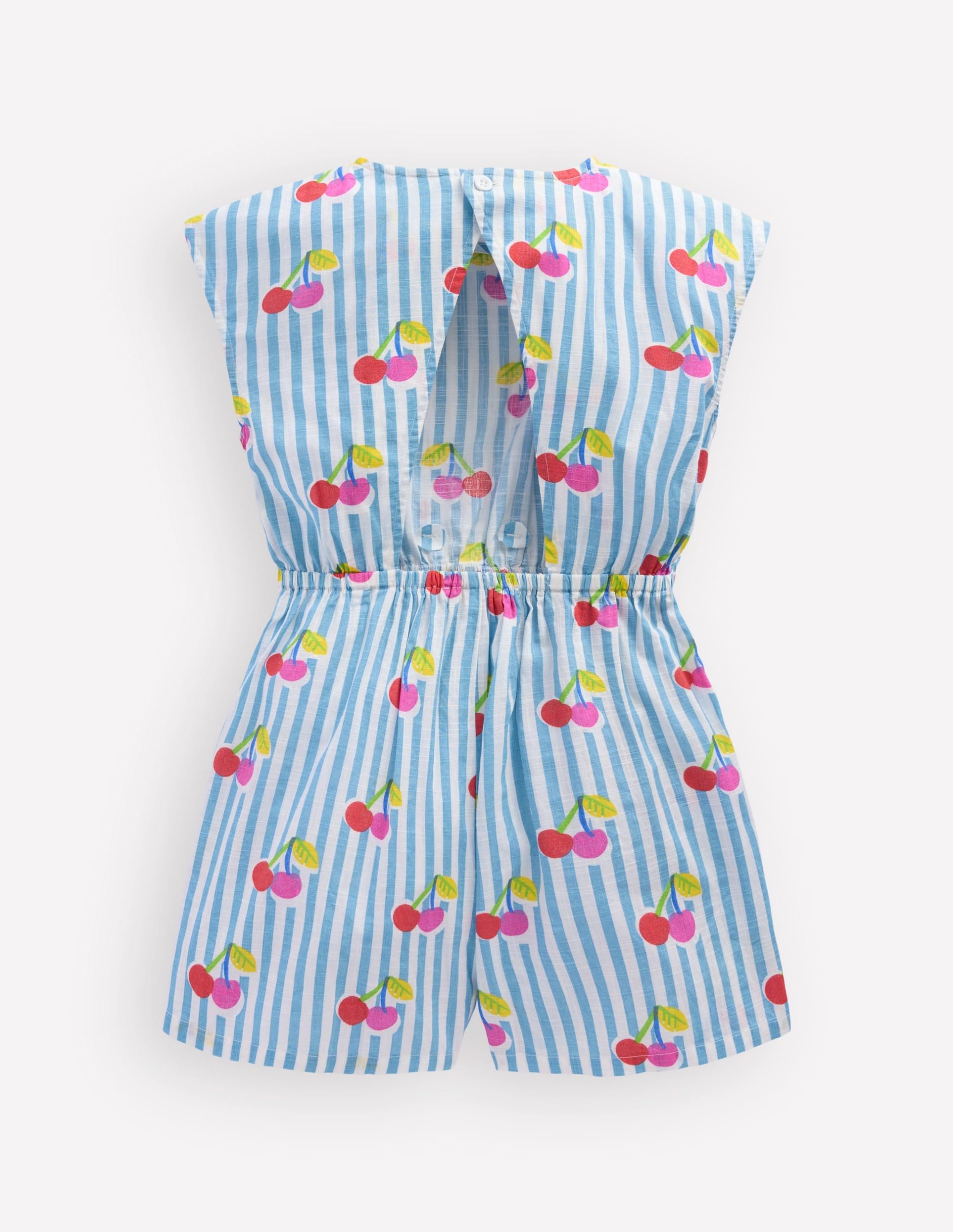 Tie Waist Woven Playsuit-Blue Cherry Stripe - Image 2