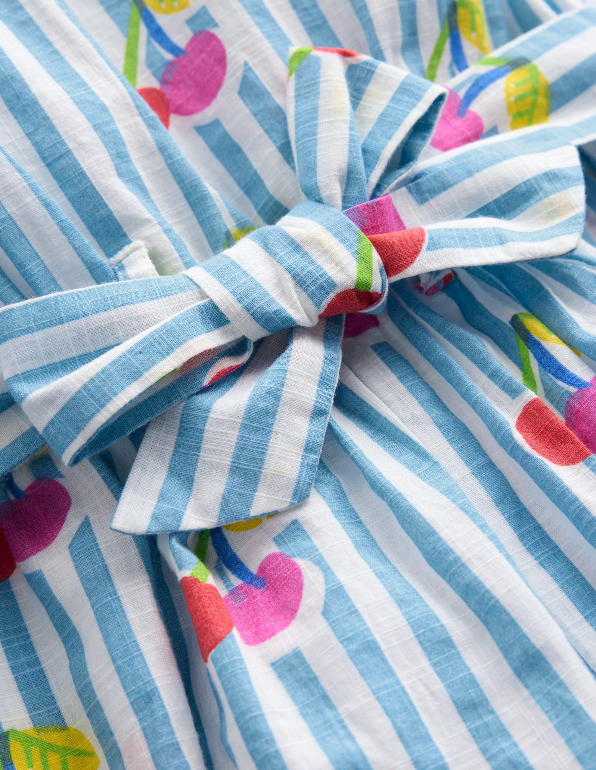 Tie Waist Woven Playsuit-Blue Cherry Stripe - Image 3