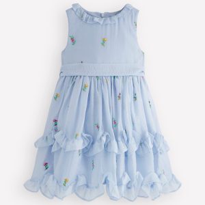 Tiered Ruffle Occasion Dress-Misty Blue