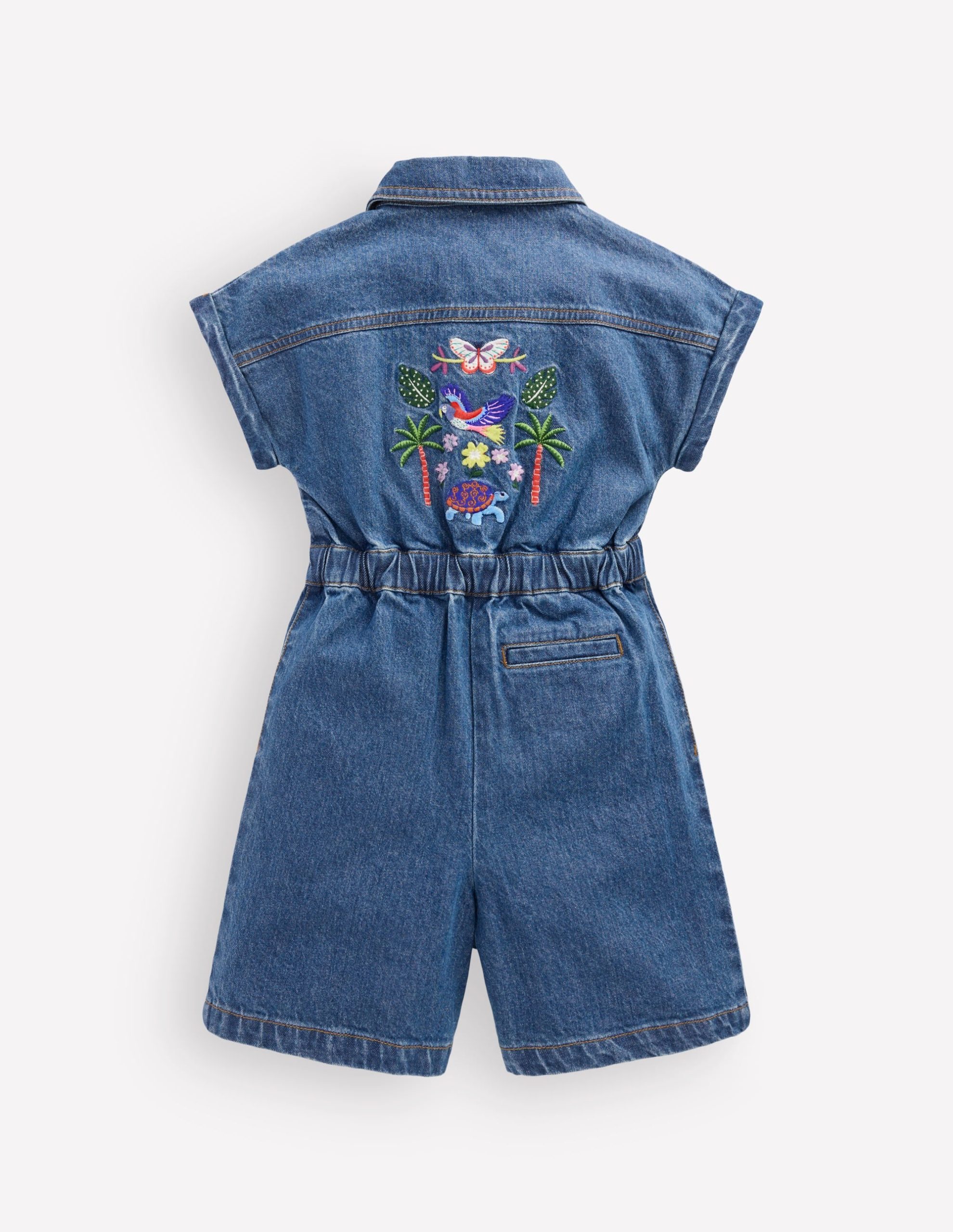 Embroidered Playsuit-Mid Vintage Embroidered Denim - Image 2
