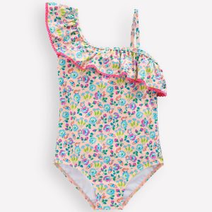 Lila One Shoulder Swimsuit-Chalk Pink Butterfly Floral