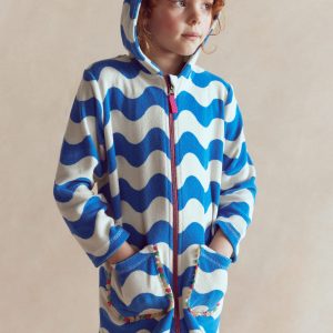 Romie Towelling Zip Throw-On-Blue and Ivory Wave