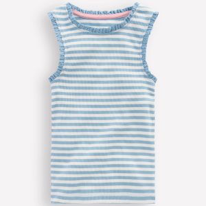 Ribbed Lace Trim Tank-Glacier Blue Stripe
