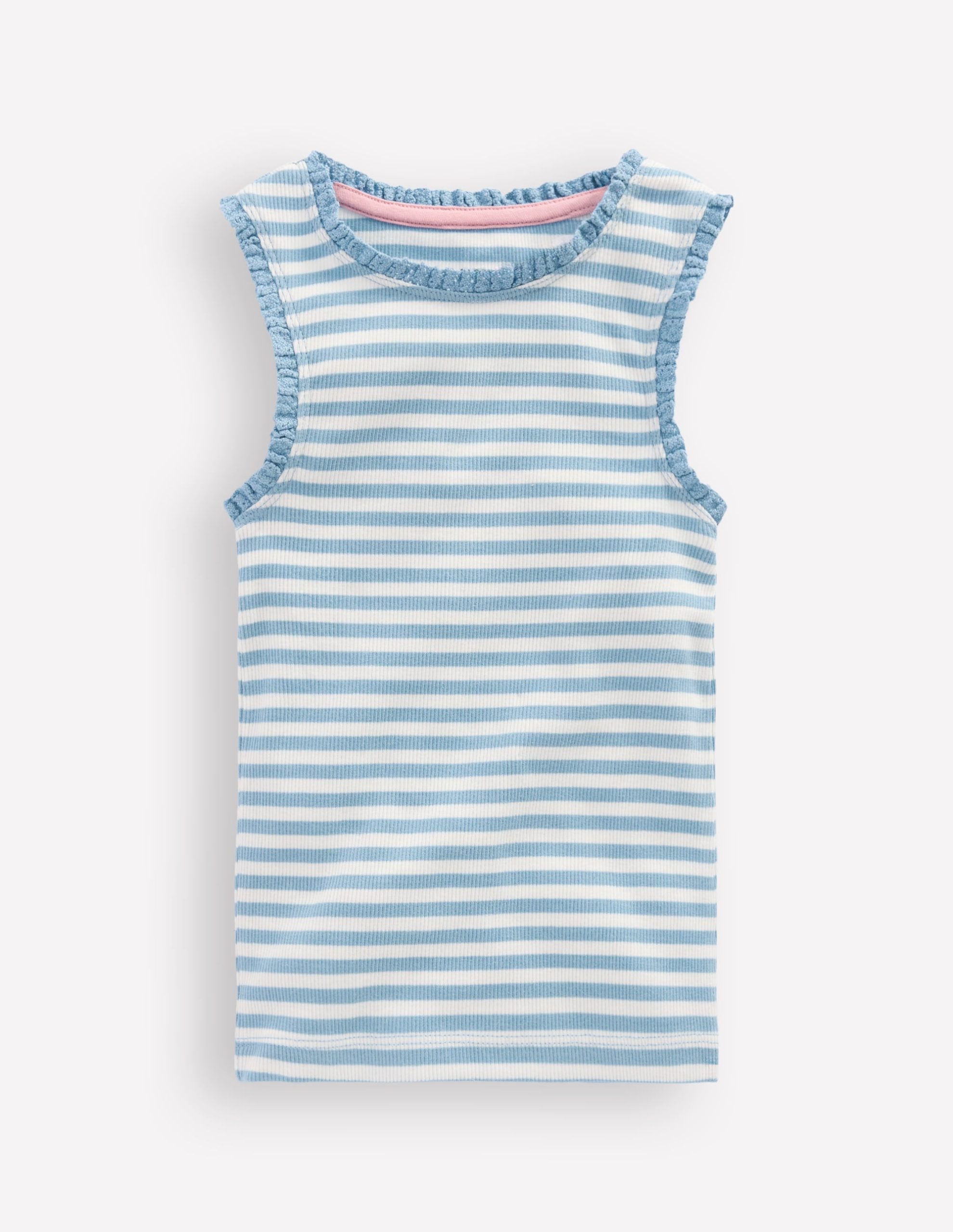 Ribbed Lace Trim Tank-Glacier Blue Stripe