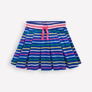 Pleated Jersey Skort-Navy Rainbow Stripe