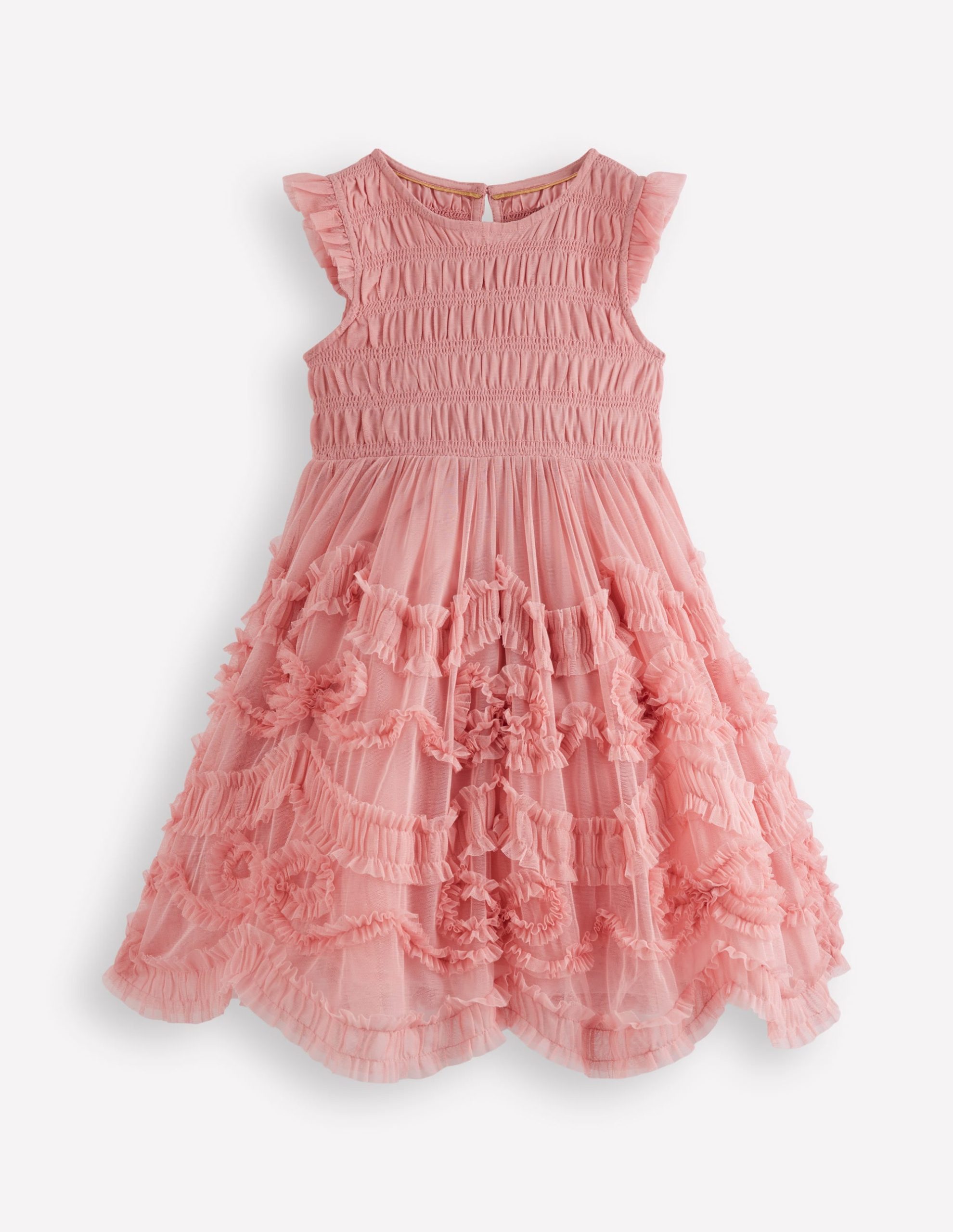 Tulle Ruffle Occasion Dress-Almond Pink