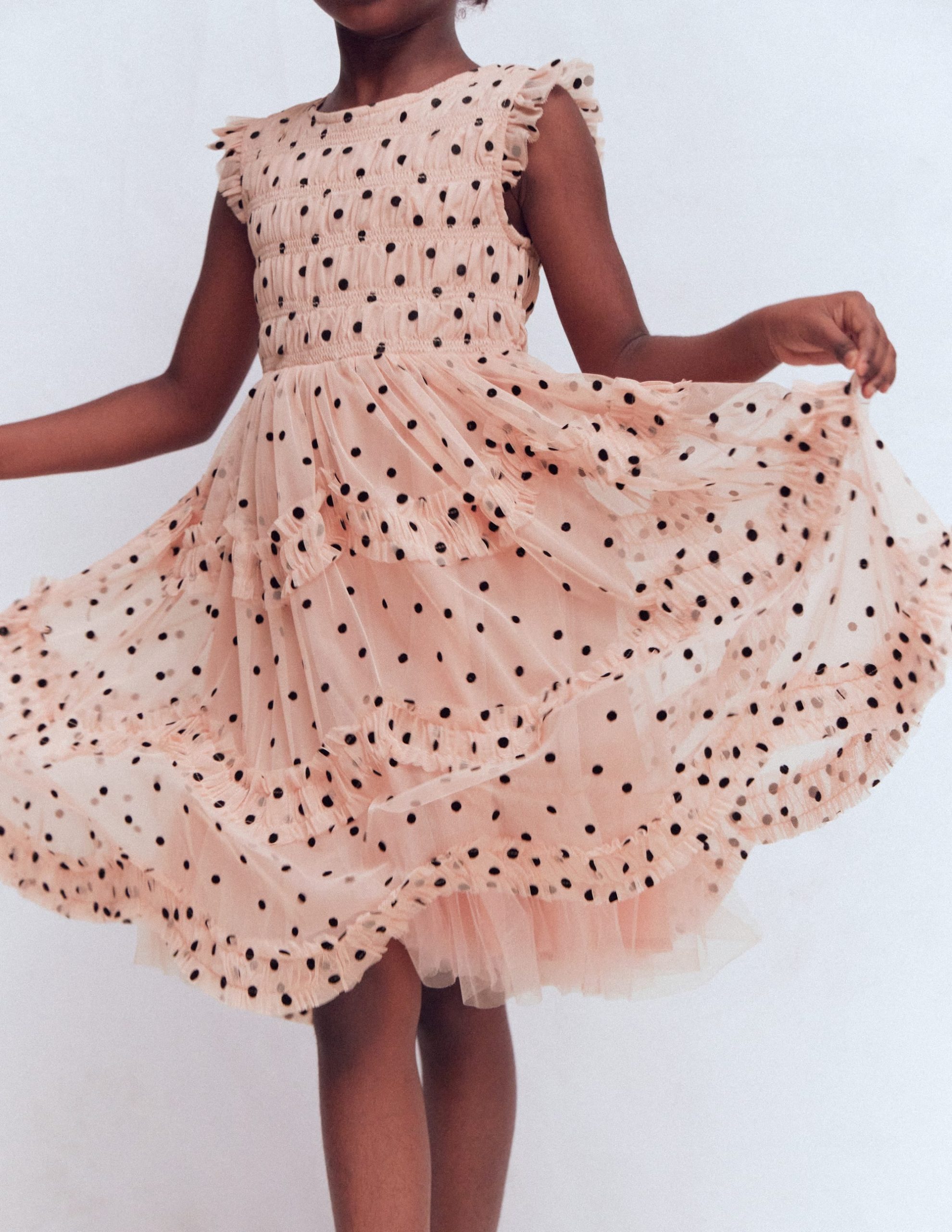 Tulle Ruffle Occasion Dress-Rose Smoke Flock Spot