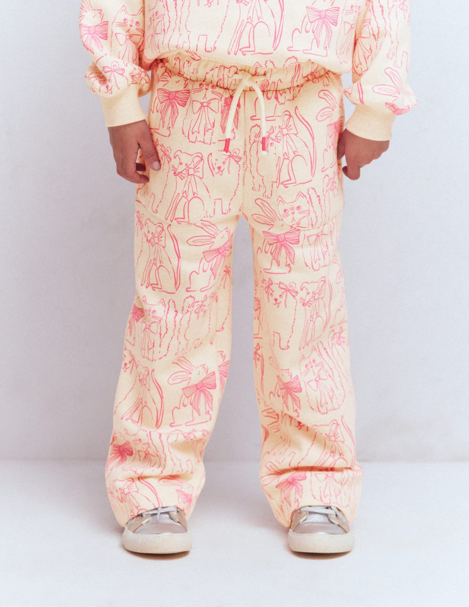 Wide Leg Printed Sweatpants-Oatmeal Cats - Image 2