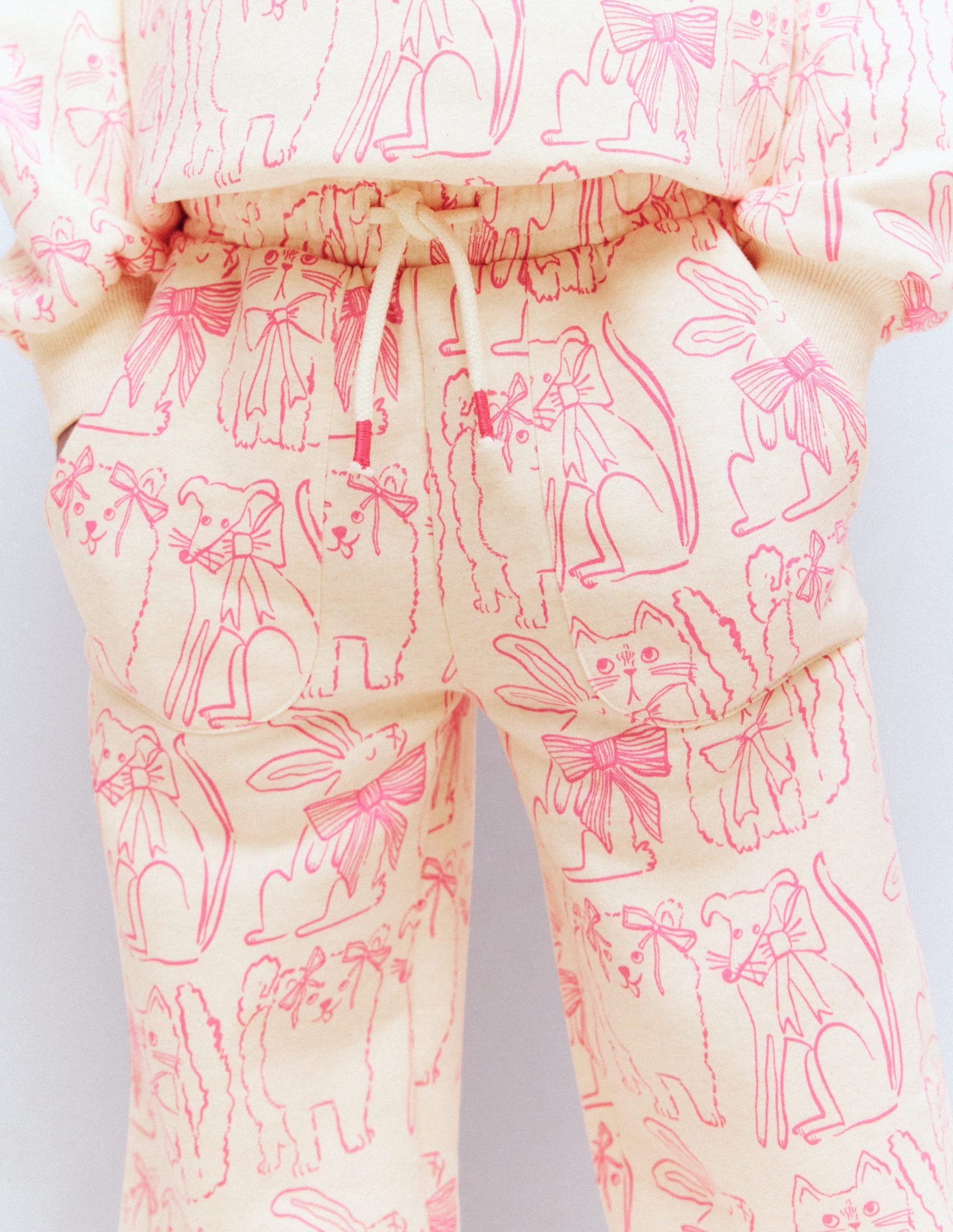 Wide Leg Printed Sweatpants-Oatmeal Cats - Image 3