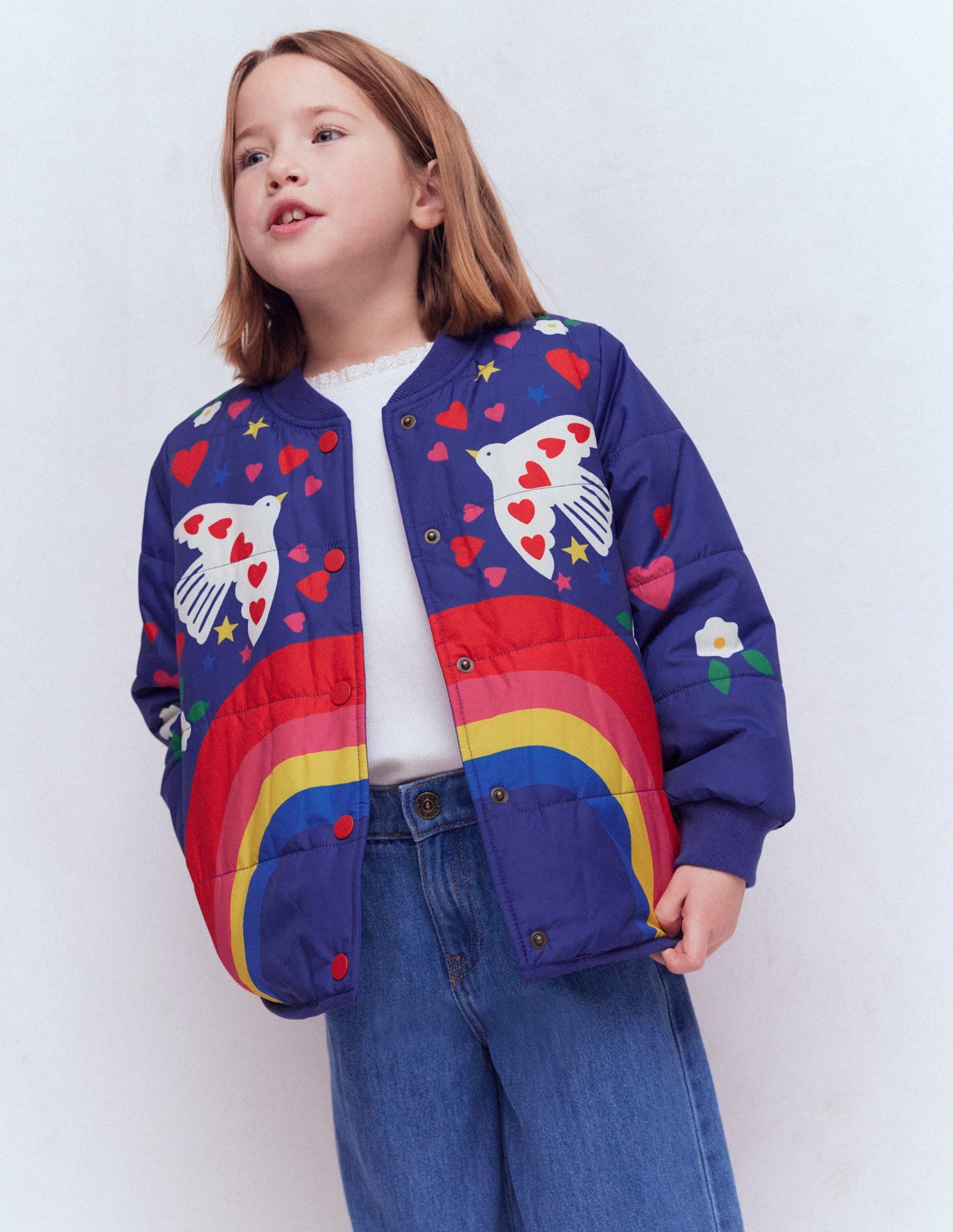 Fun Bomber Jacket-Navy Placement Rainbow Print - Image 3