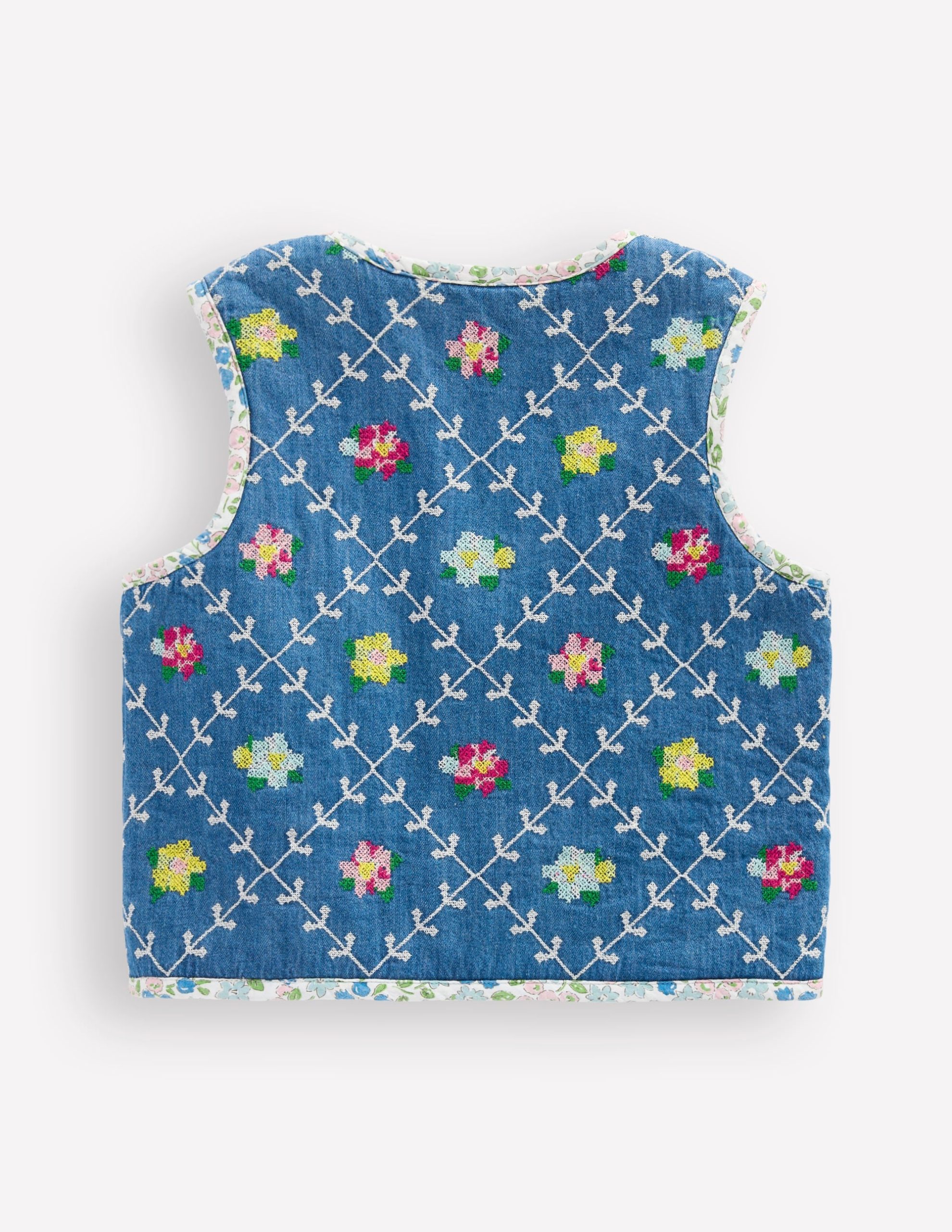 Pretty Quilted Gilet-Embroidered Denim - Image 2