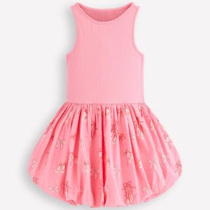 Bubble Hem Rib Dress-Vintage Pink Ballet Shoes