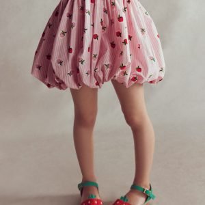 Bubble Hem Rib Dress-Ticking Stripe Strawberry